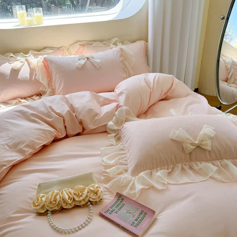 Ribbon Bow Airy Lace Bedding Set / Blue