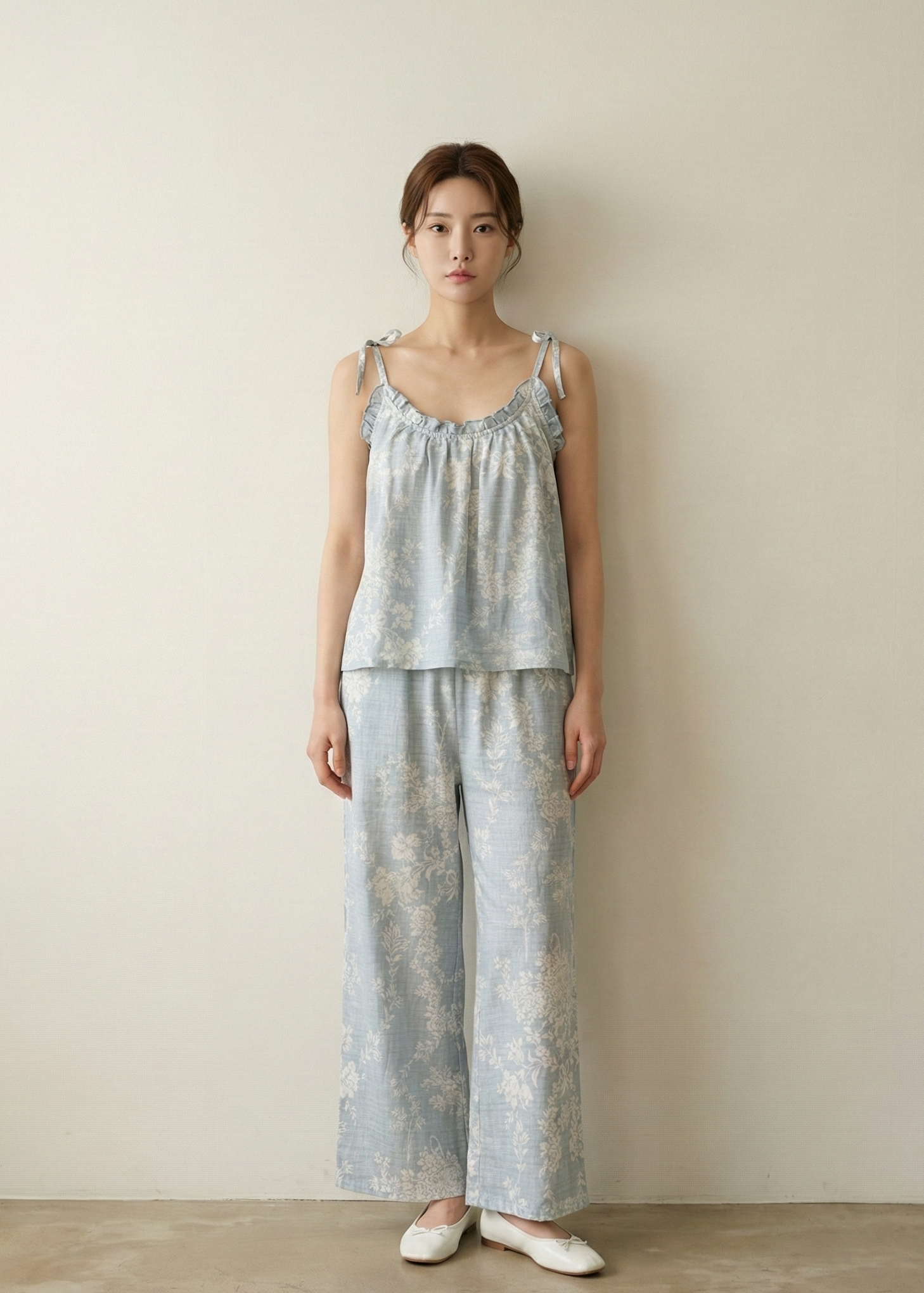 Sabine Sleeveless & Long-Pant Floral Pajama Set / Beige