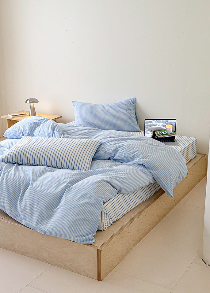 Snuggle Striped Washed Cotton Bedding Set / Green