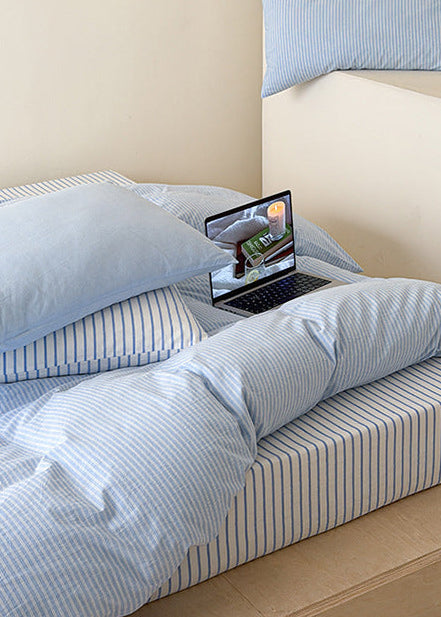 Snuggle Striped Washed Cotton Bedding Set / Green