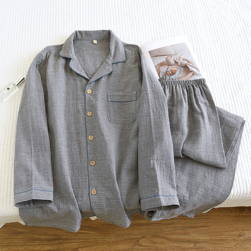 Wisterial Double-Layer Gauze Long-Sleeved Pajama Set / Gray