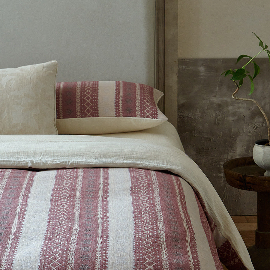 Anya Striped Jacquard Bedding Set / Red