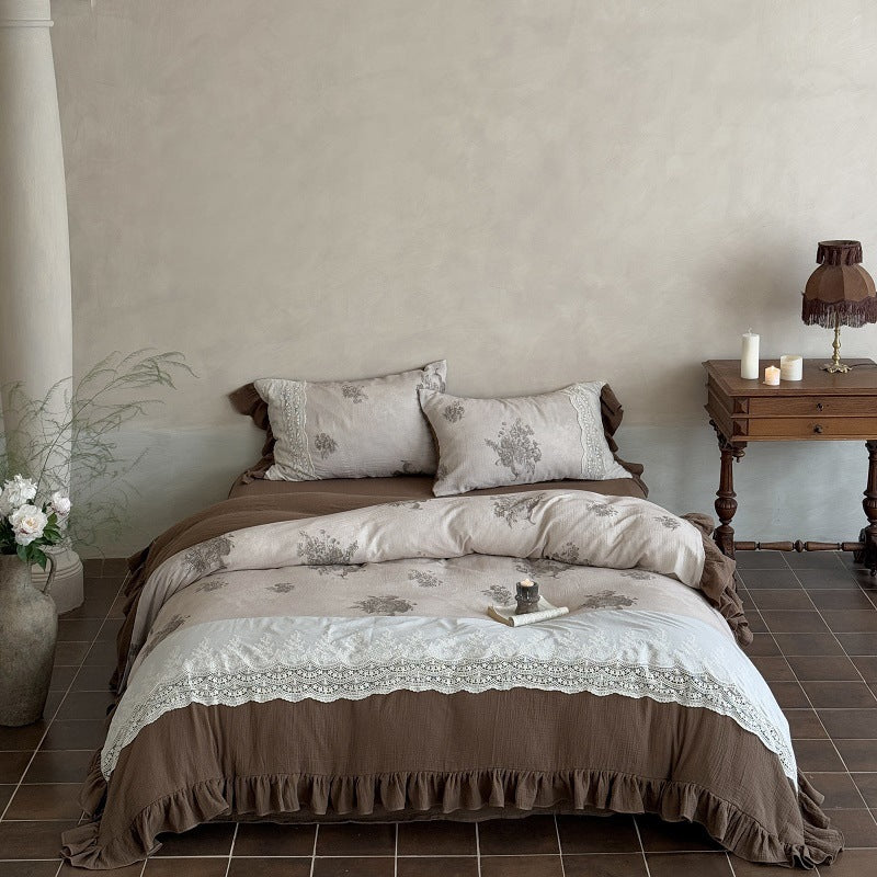 Cassia Embroidered Lace Bedding Set / Brown