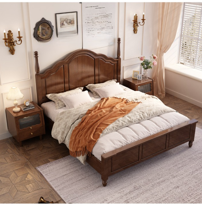 French Solid Wood White Bed Frame