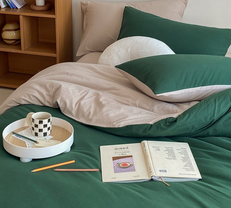 Duo Earth Tone Jersey Knit Bedding Set / White Beige