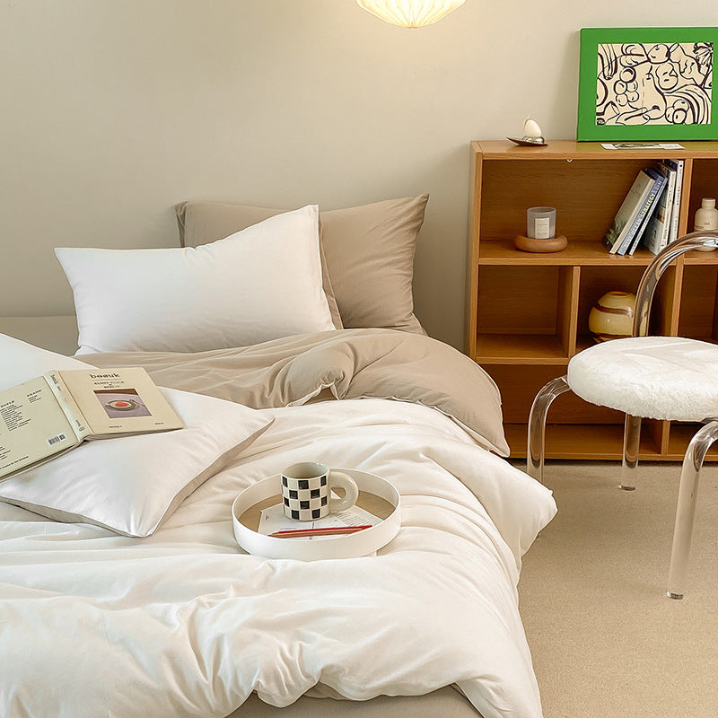 Duo Earth Tone Jersey Knit Bedding Set White + Brown / Small Fitted