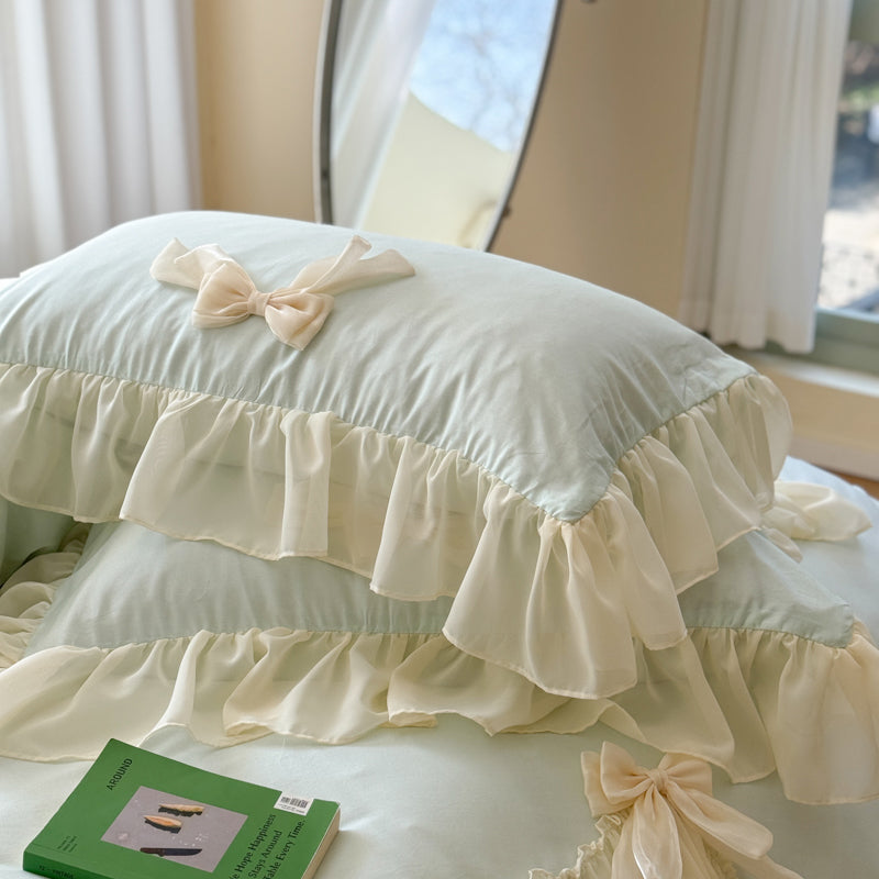 Ribbon Bow Airy Lace Bedding Set / Cream White Bedding Set