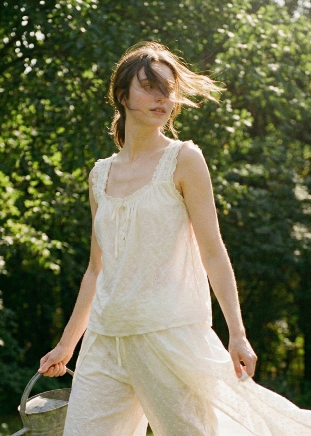 Arielle Cotton Embroidered Lounge Set / White