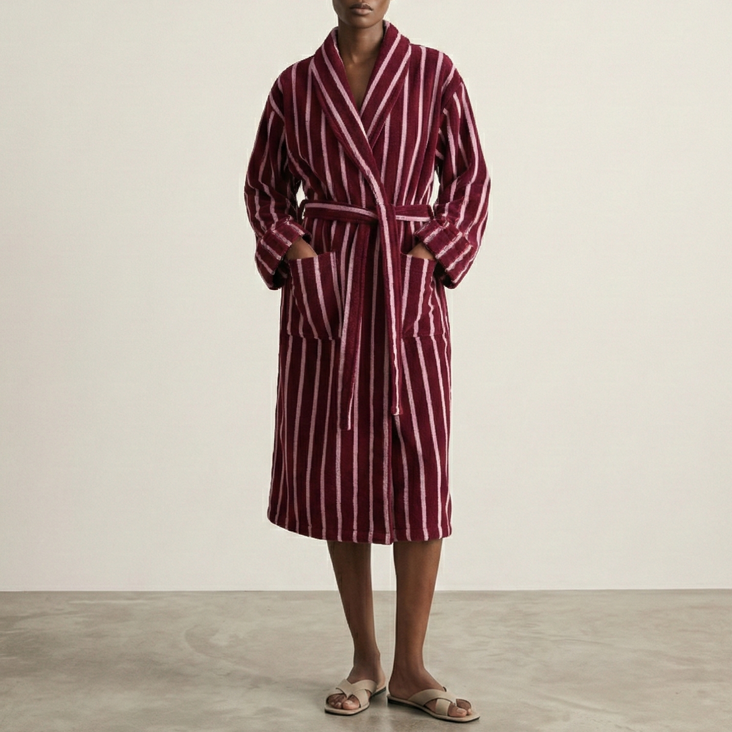 Quiet Evening Striped Robe Set / Burgundy