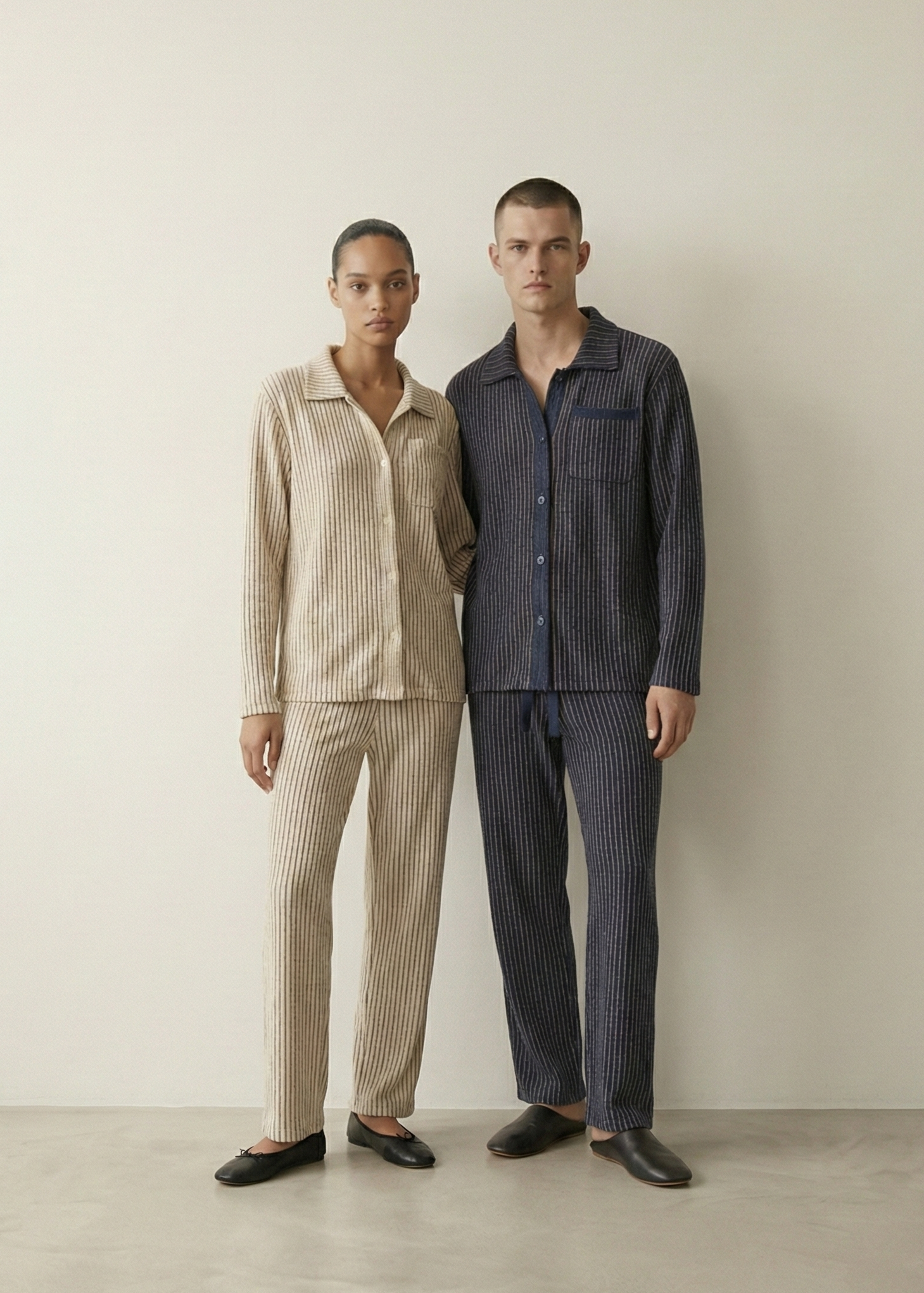 Ridge Stripe Winter Lounge Set / Light Ivory Beige