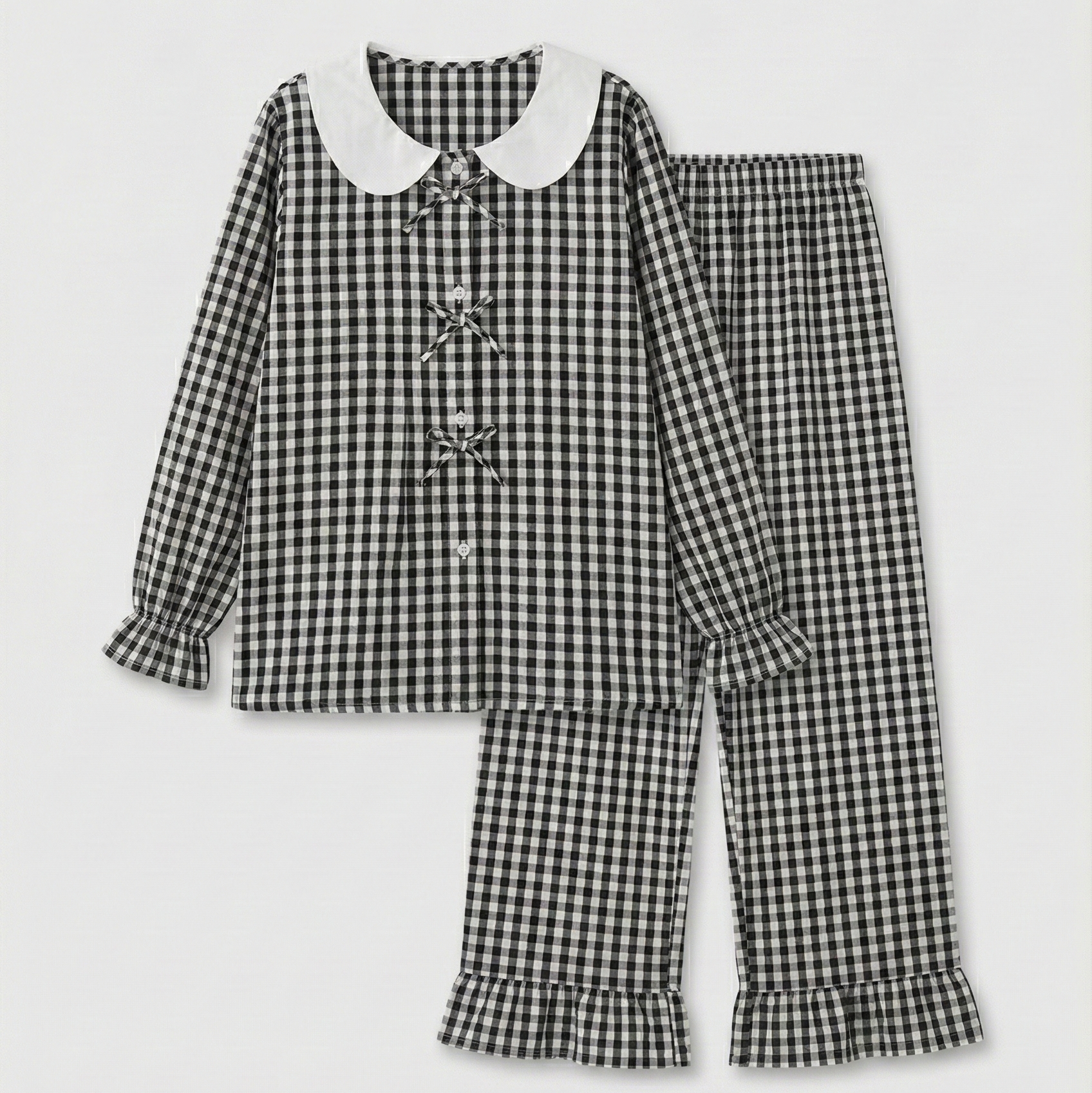Annie Soft Gingham Lounge Set / Black