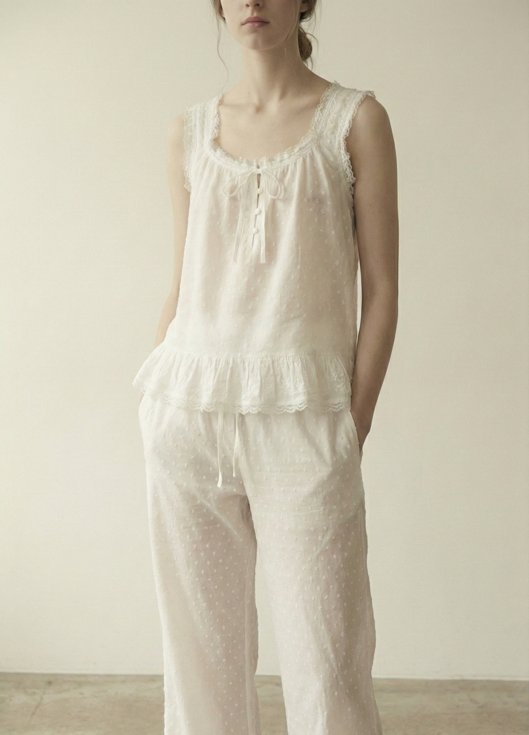 Arielle Cotton Embroidered Lounge Set / White
