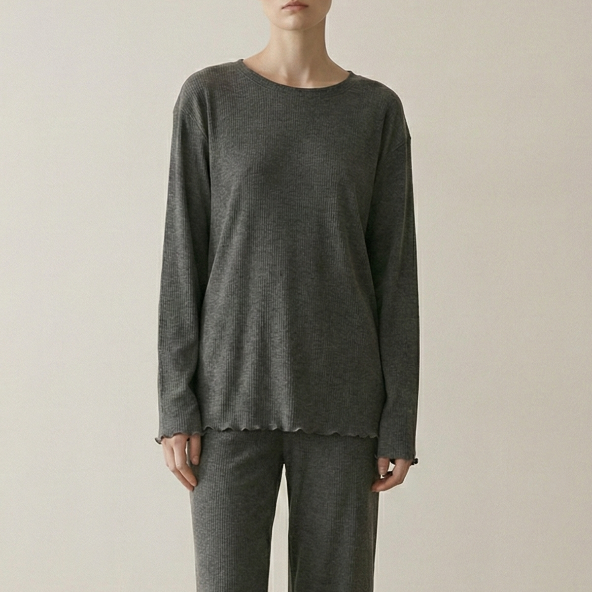 Mira Soft Brushed Knit Lounge Set / Deep Charcoal Gray