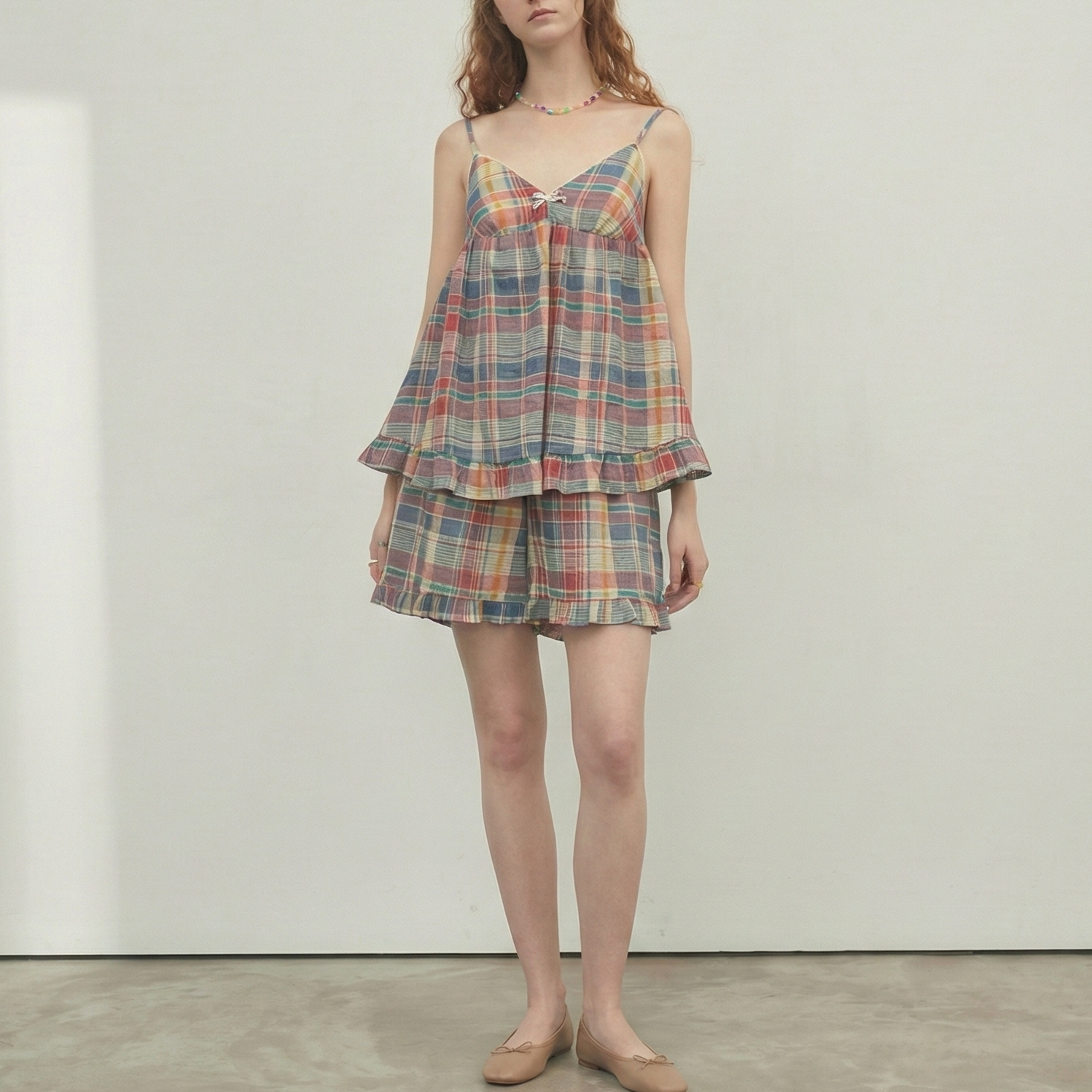 Vintage Inspired Plaid Tank Shorts Pajama Set