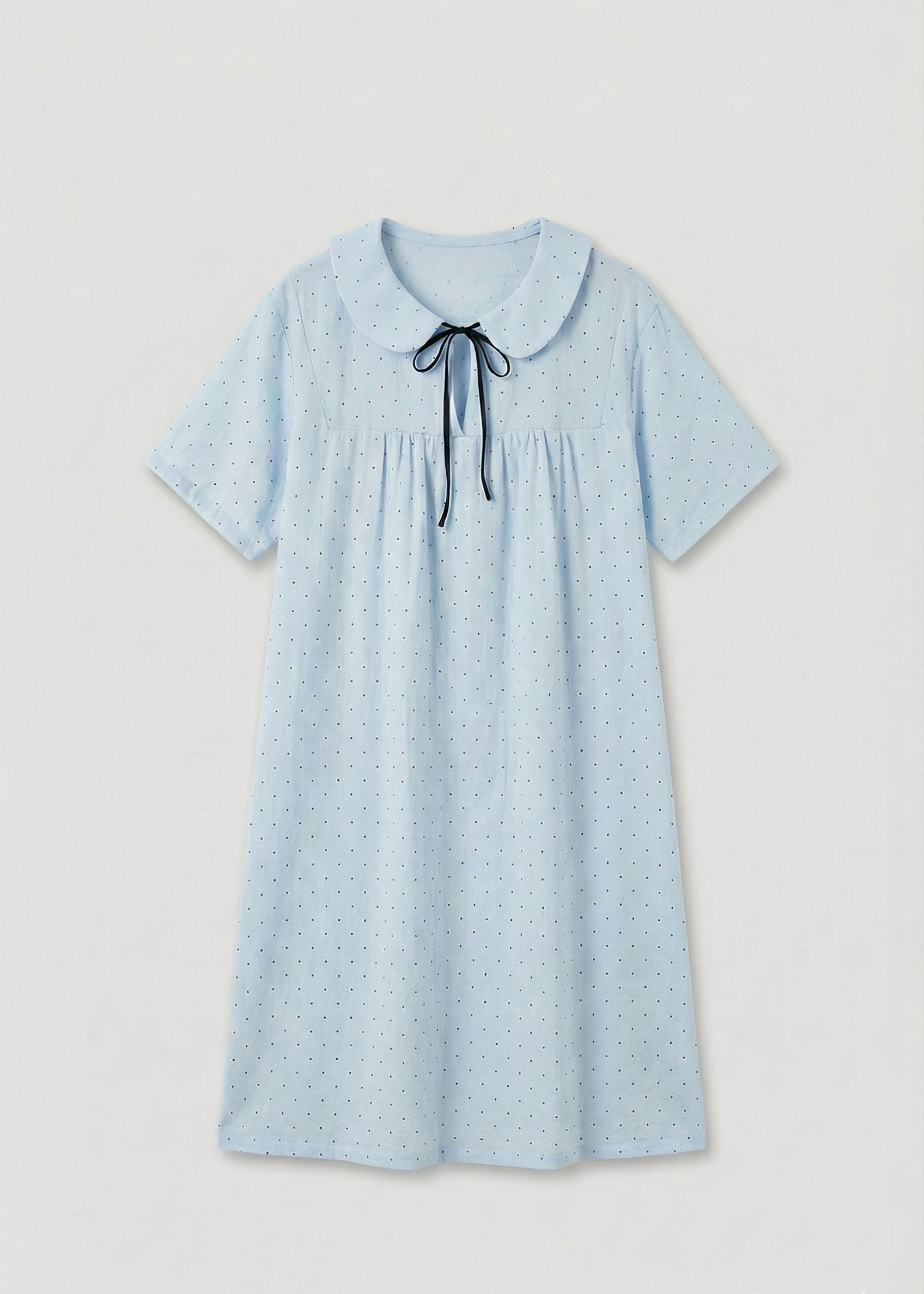 Lina Polka Dot Double Gauze Nightgown Dress / Soft Water Blue