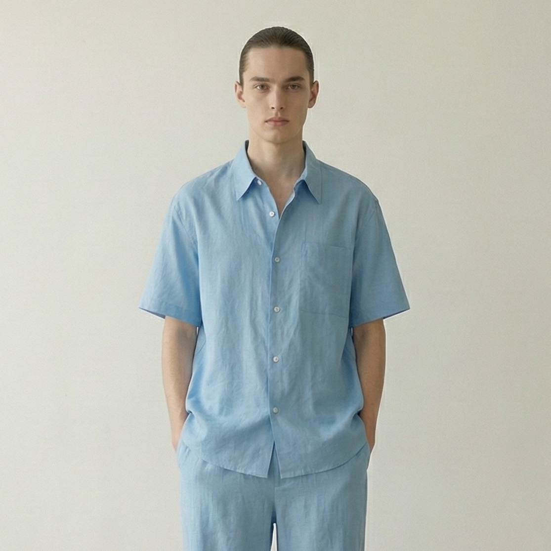 Lino Natural Texture Cotton Set / Fresh Lake Blue (Unisex)