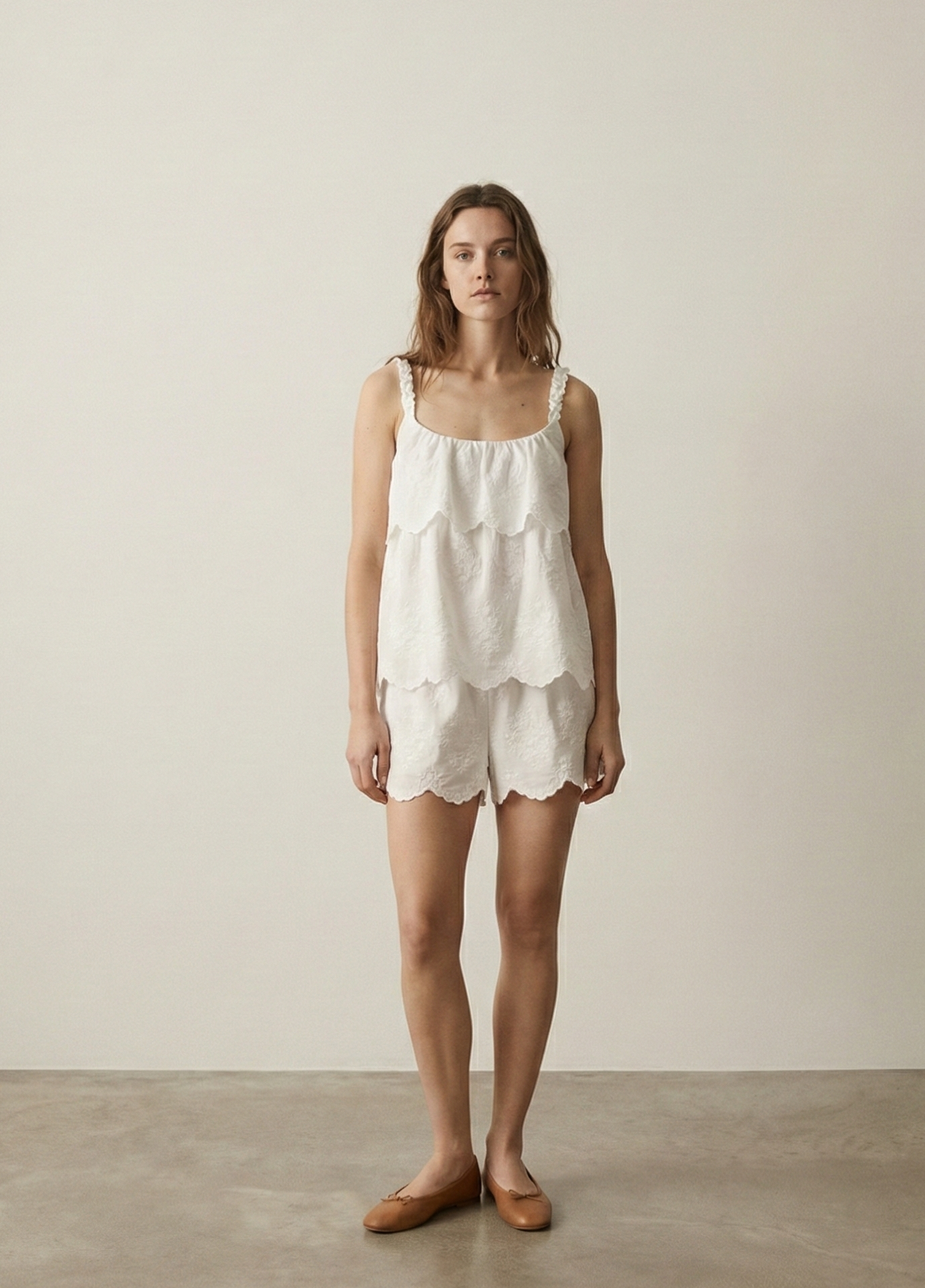 Elodie Embroidered Cotton Gauze PJ Set / White