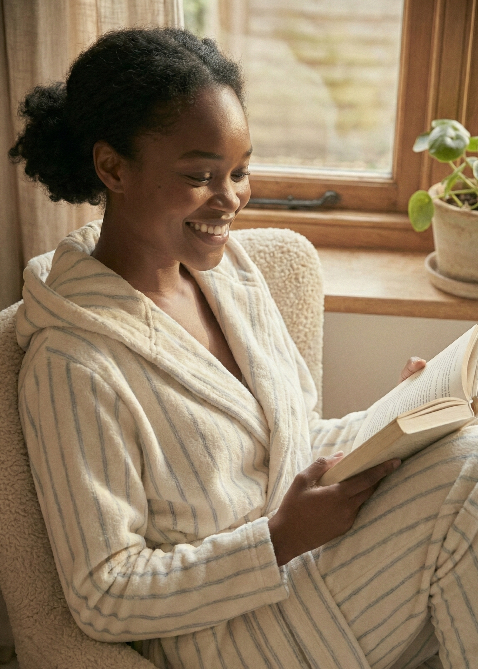 Luna Winter Stripe Hooded Robe & Pants Set / Cream Gray