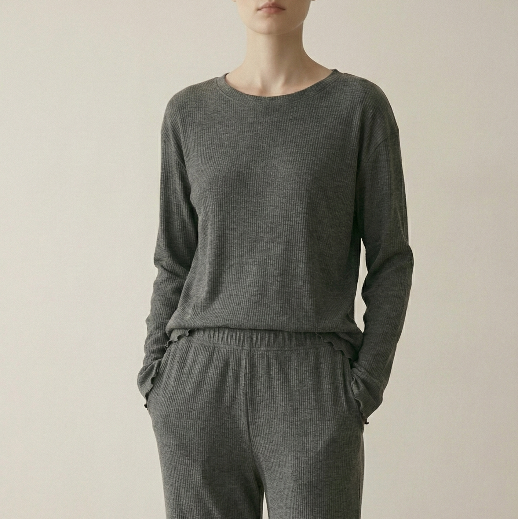 Mira Soft Brushed Knit Lounge Set / Deep Charcoal Gray