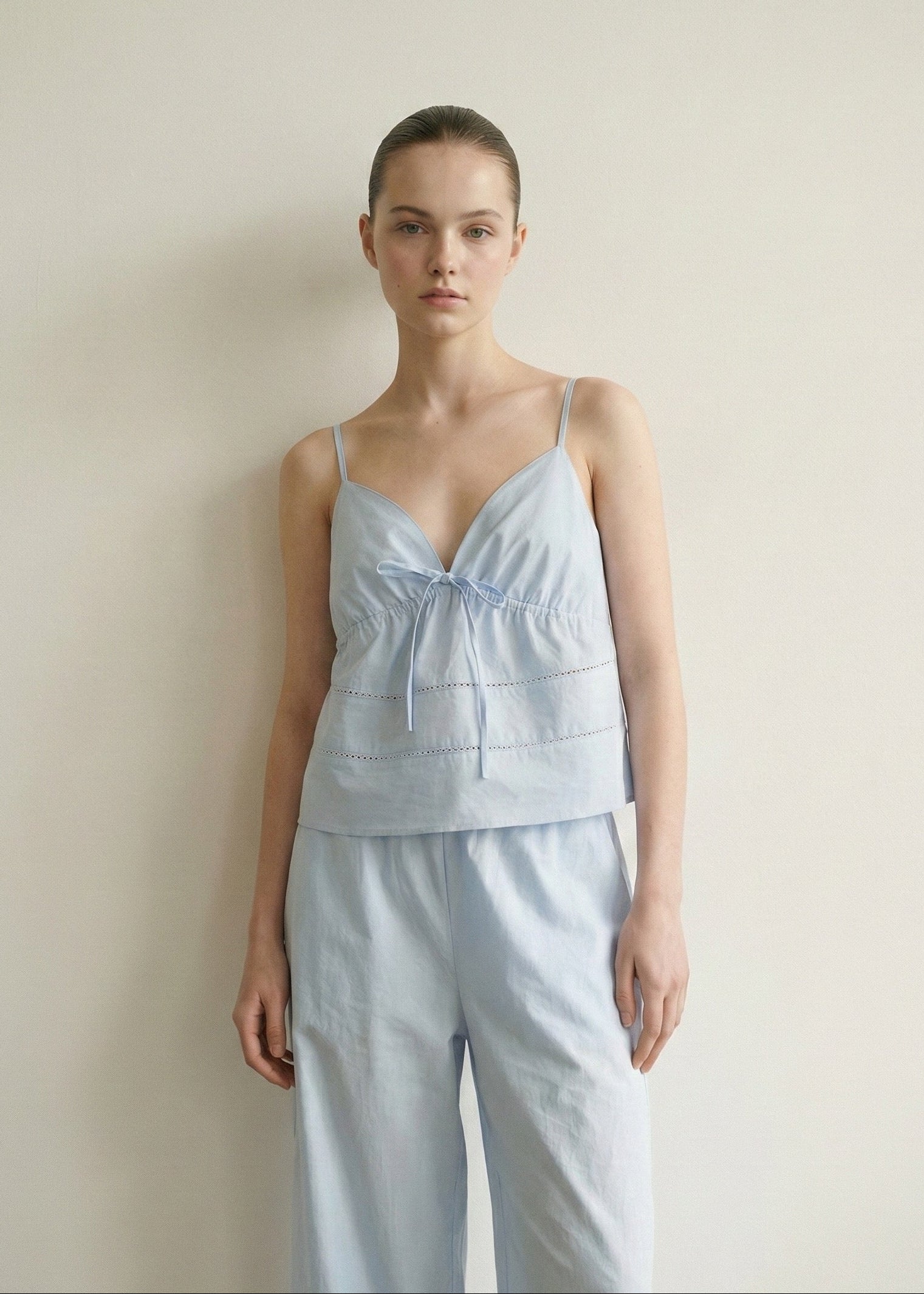 Luminae Cotton V-Neck Pajama Set / White