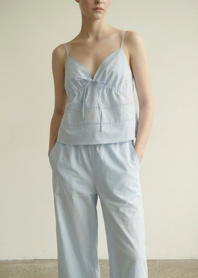 Luminae Cotton V-Neck Pajama Set / White