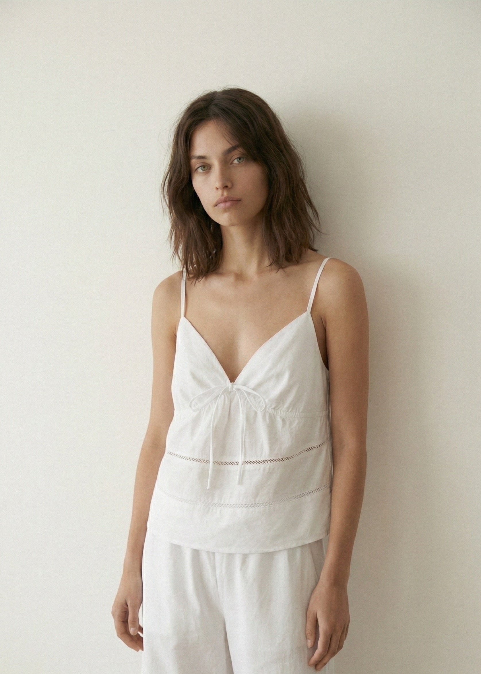 Luminae Cotton V-Neck Pajama Set / White