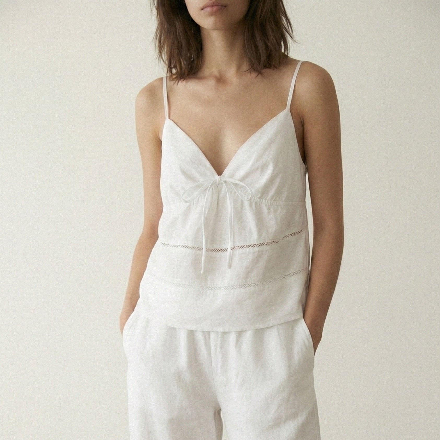 Luminae Cotton V-Neck Pajama Set / White