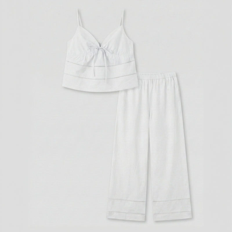 Luminae Cotton V-Neck Pajama Set / White