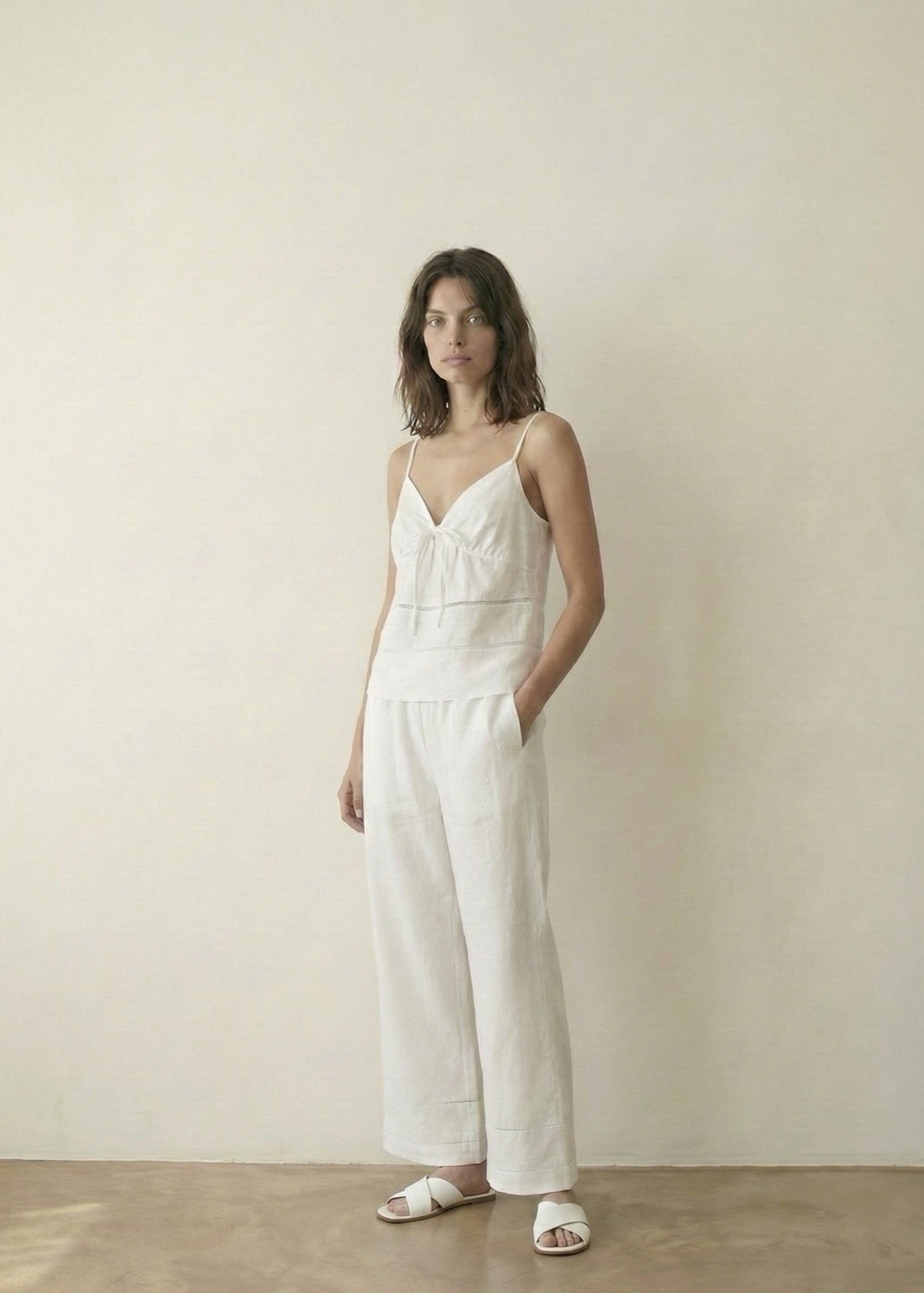 Luminae Cotton V-Neck Pajama Set / White