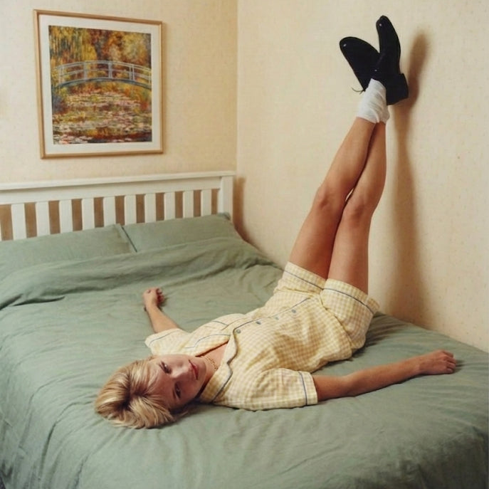 Elle Vintage Inspired Gingham Shorts Pajama Set / Yellow