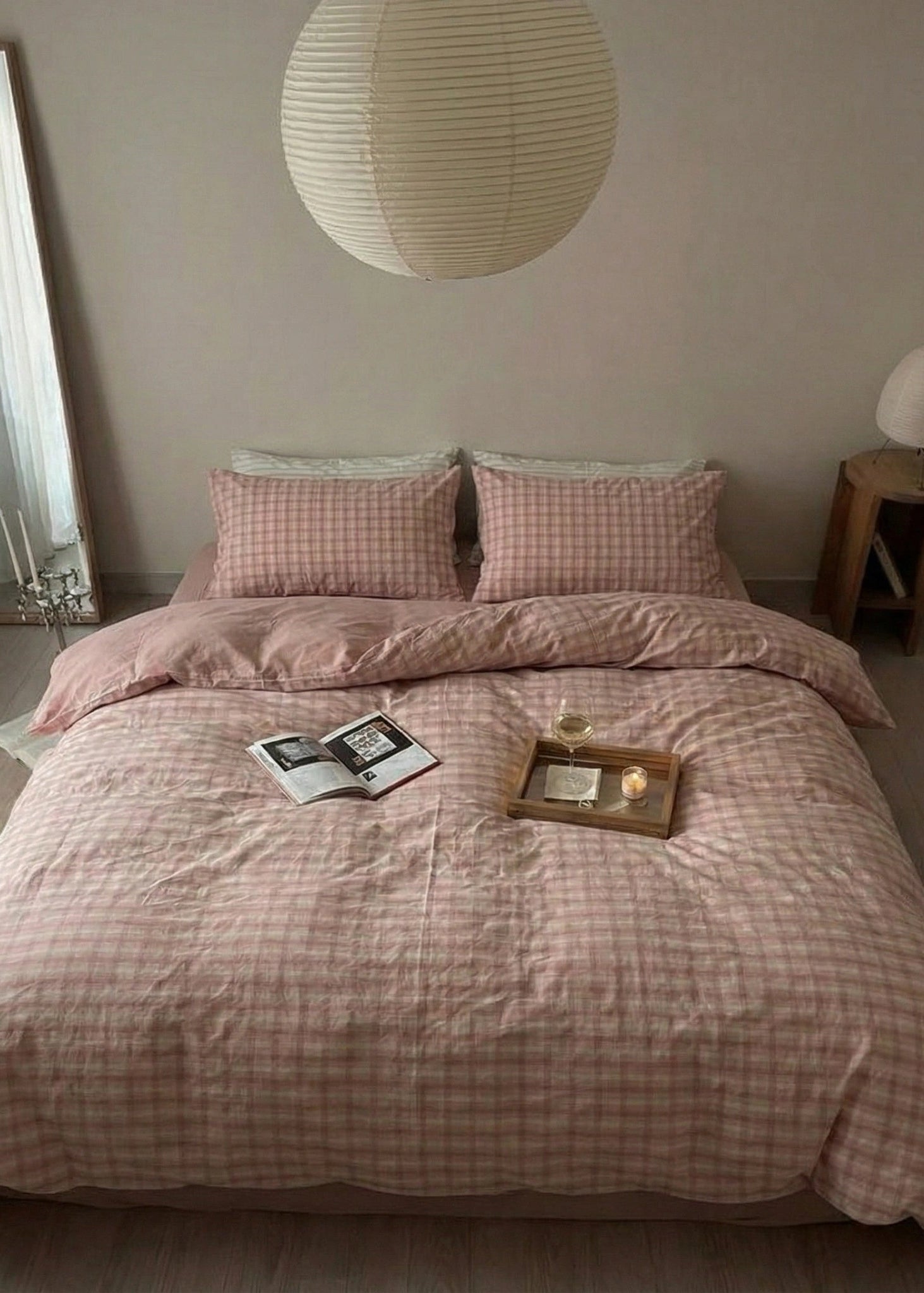 Soft Blend Plaid Small Room Bedding Set / Pink