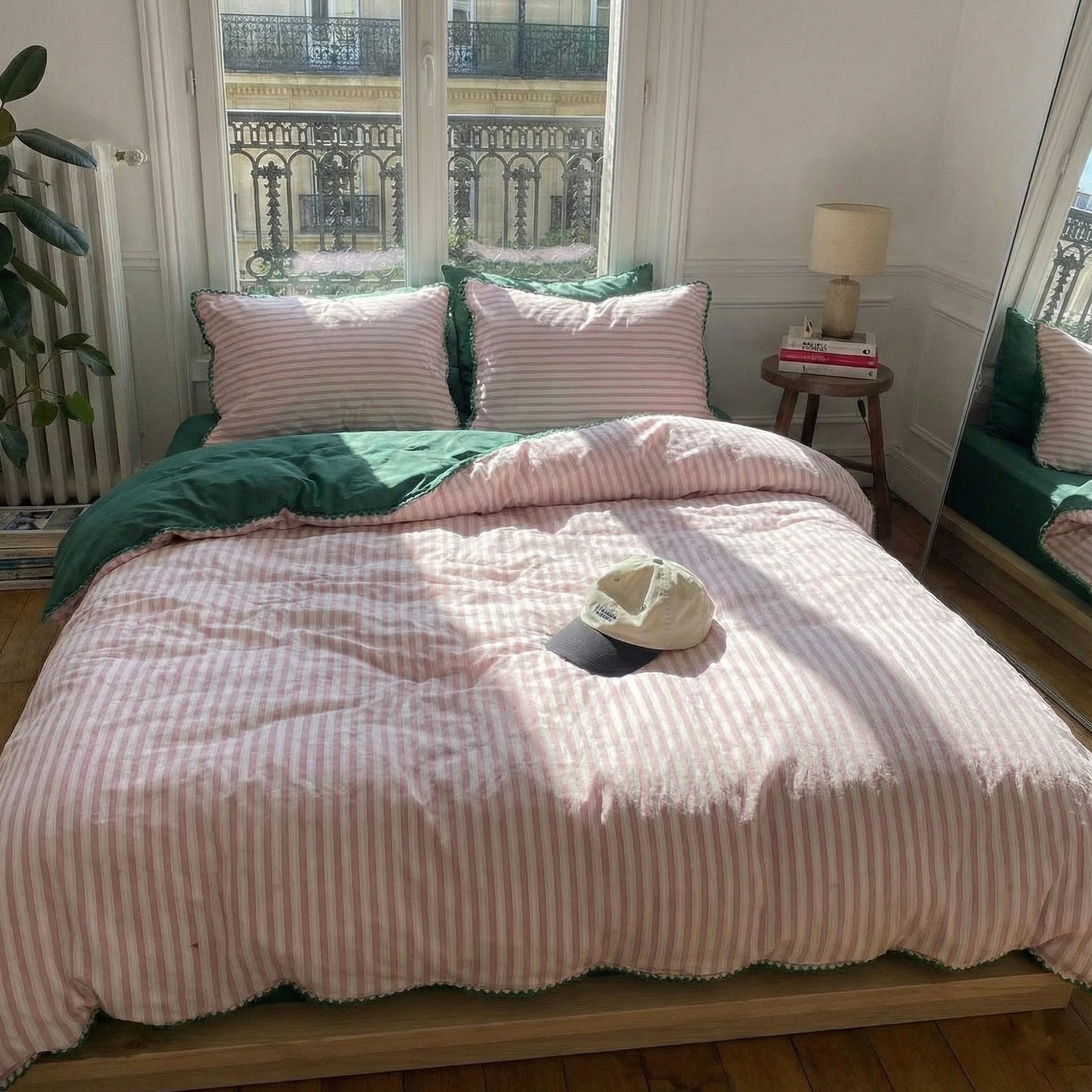 Pepper Candy Stripe Small Room Bedding Set / Fuchsia