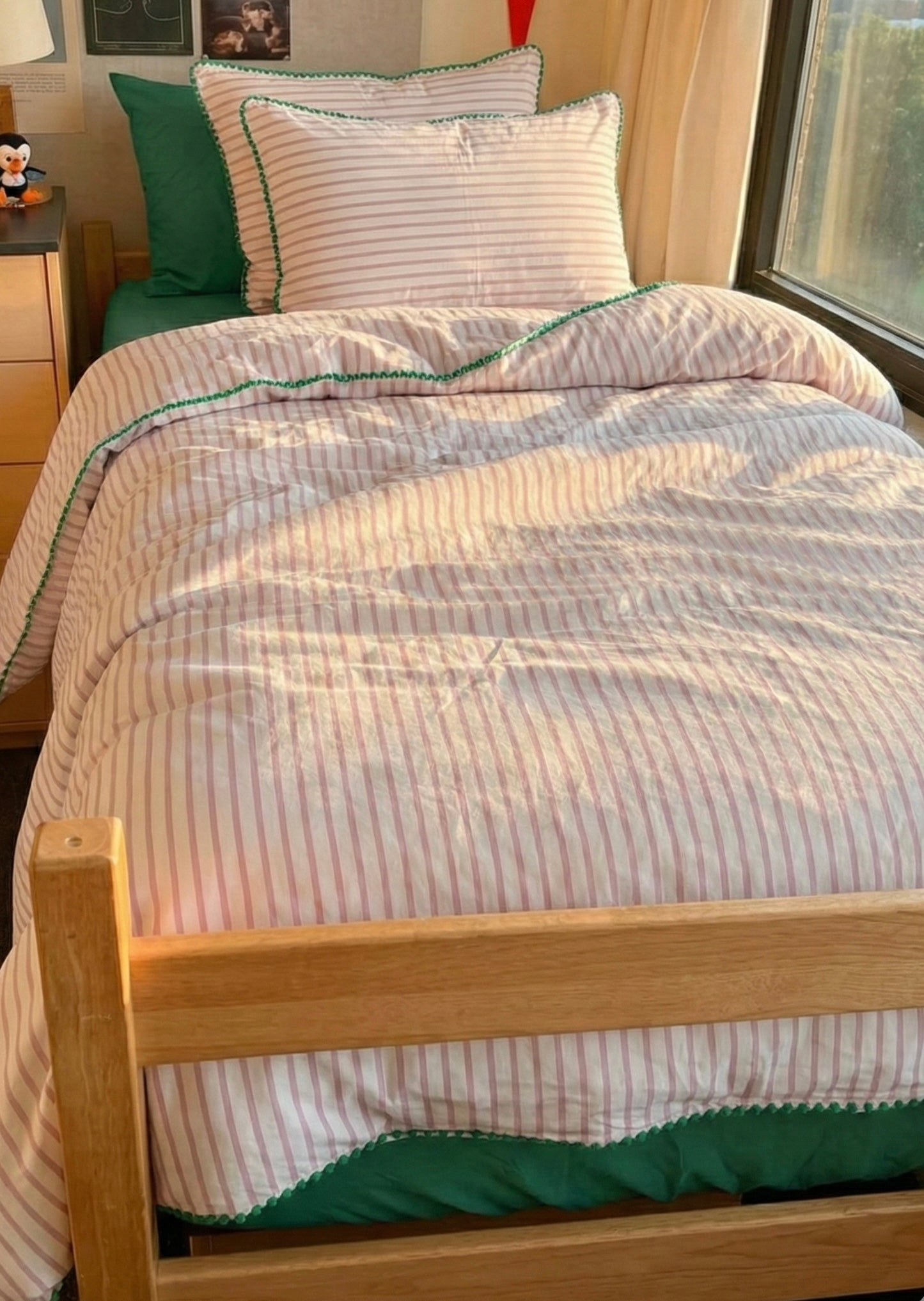 Pepper Candy Stripe Small Room Bedding Set / Purple + Green