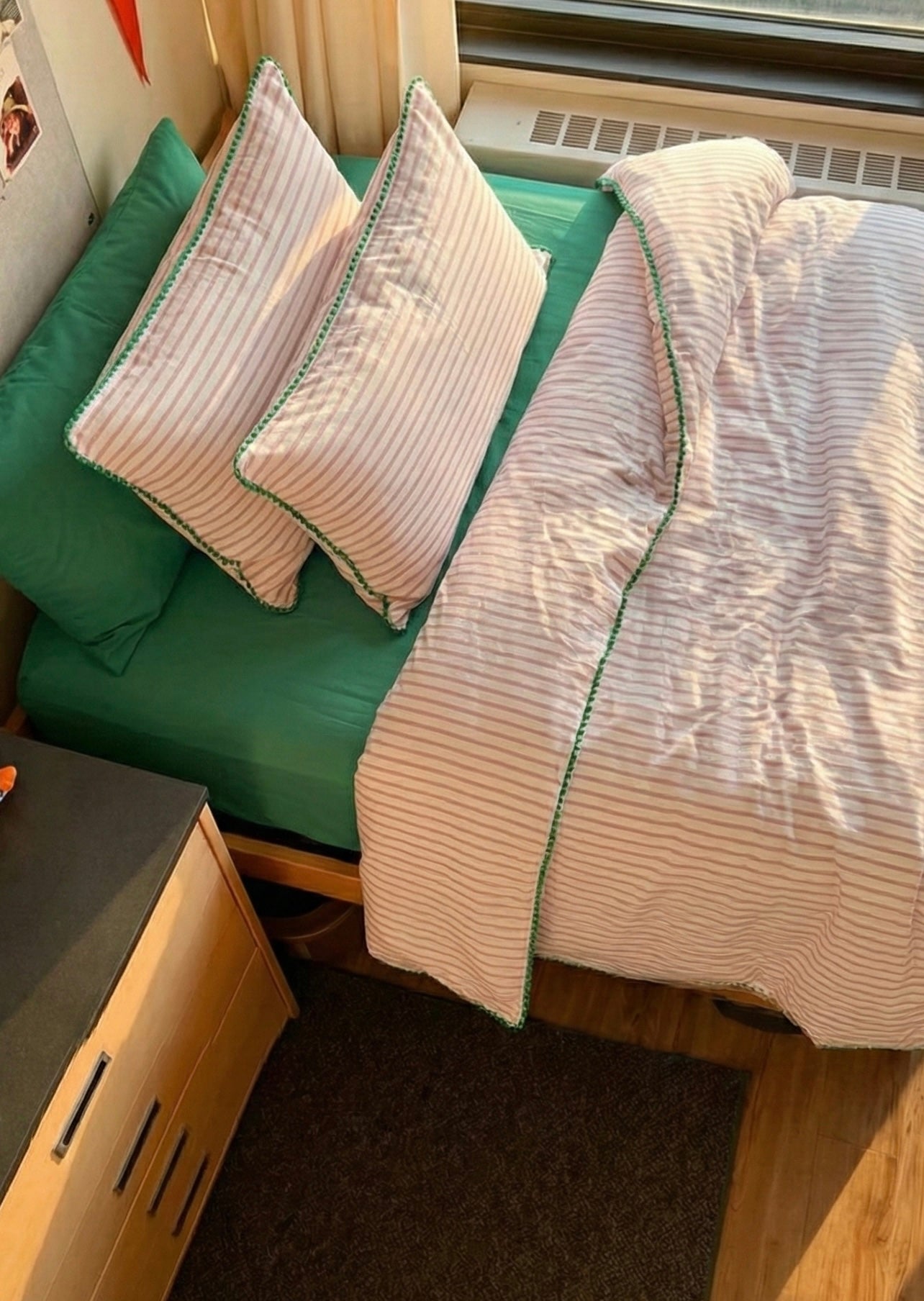 Pepper Candy Stripe Small Room Bedding Set / Purple + Green