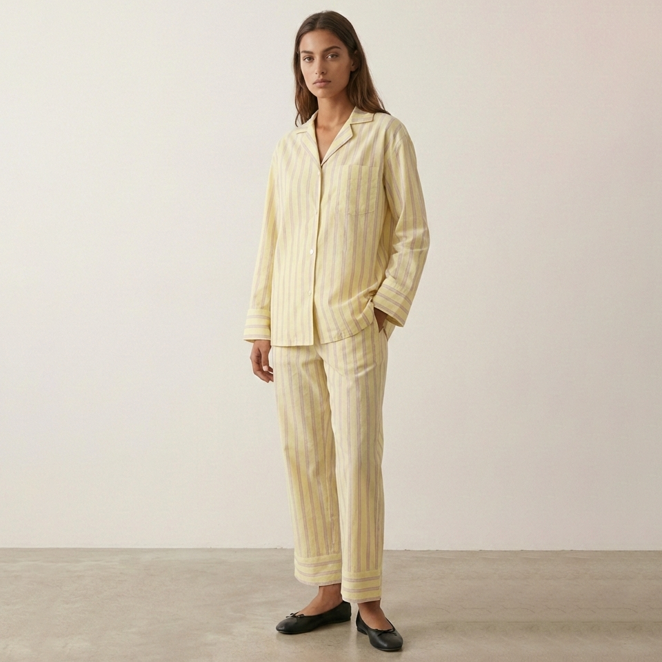 Reese Long-Sleeve Striped Pajama Set / Yellow