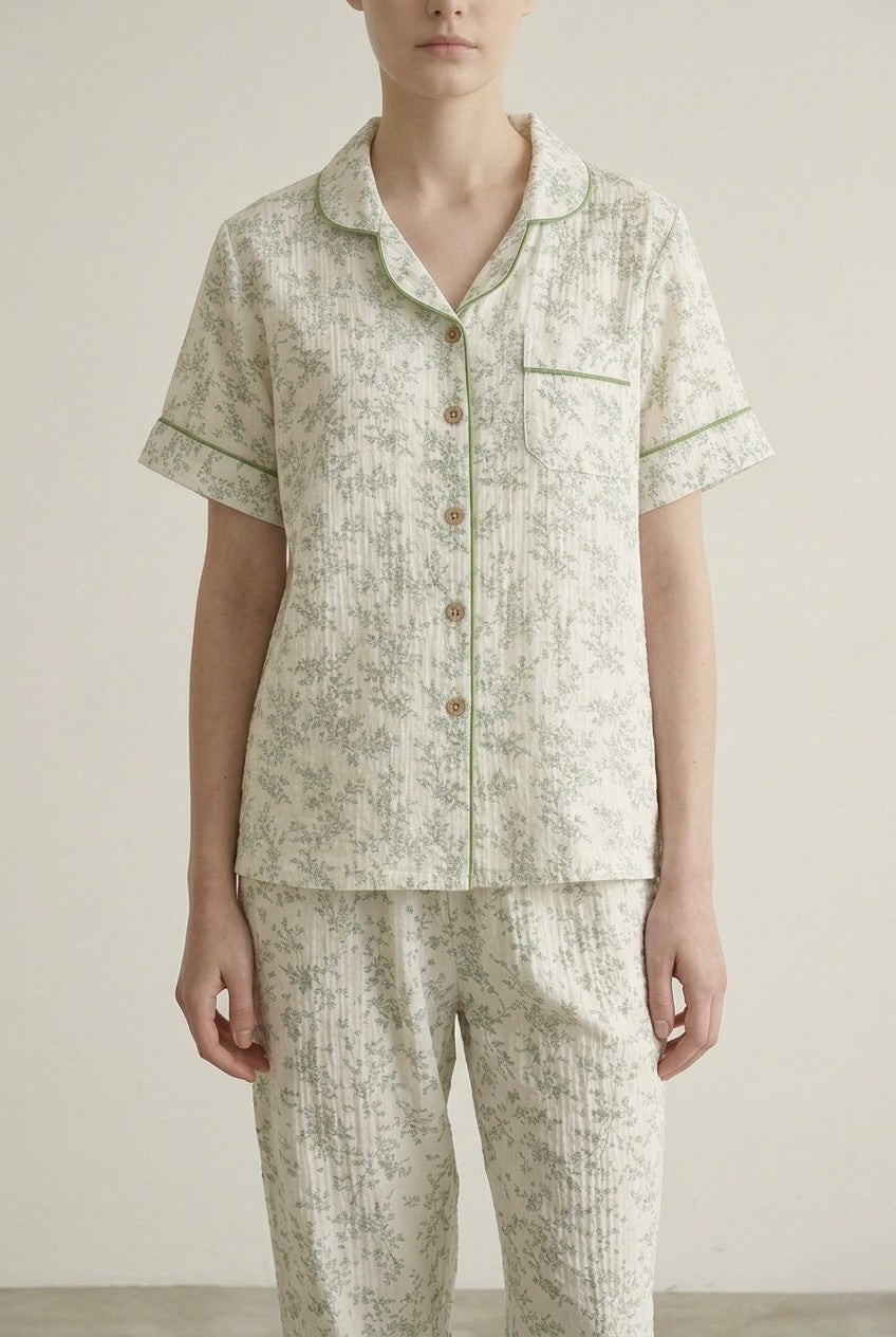 Auralis Shorts & Long-Pant Floral Pajama Set / Green