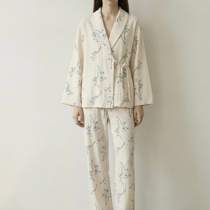 Velune Double Gauze Floral Pajama Set / Beige