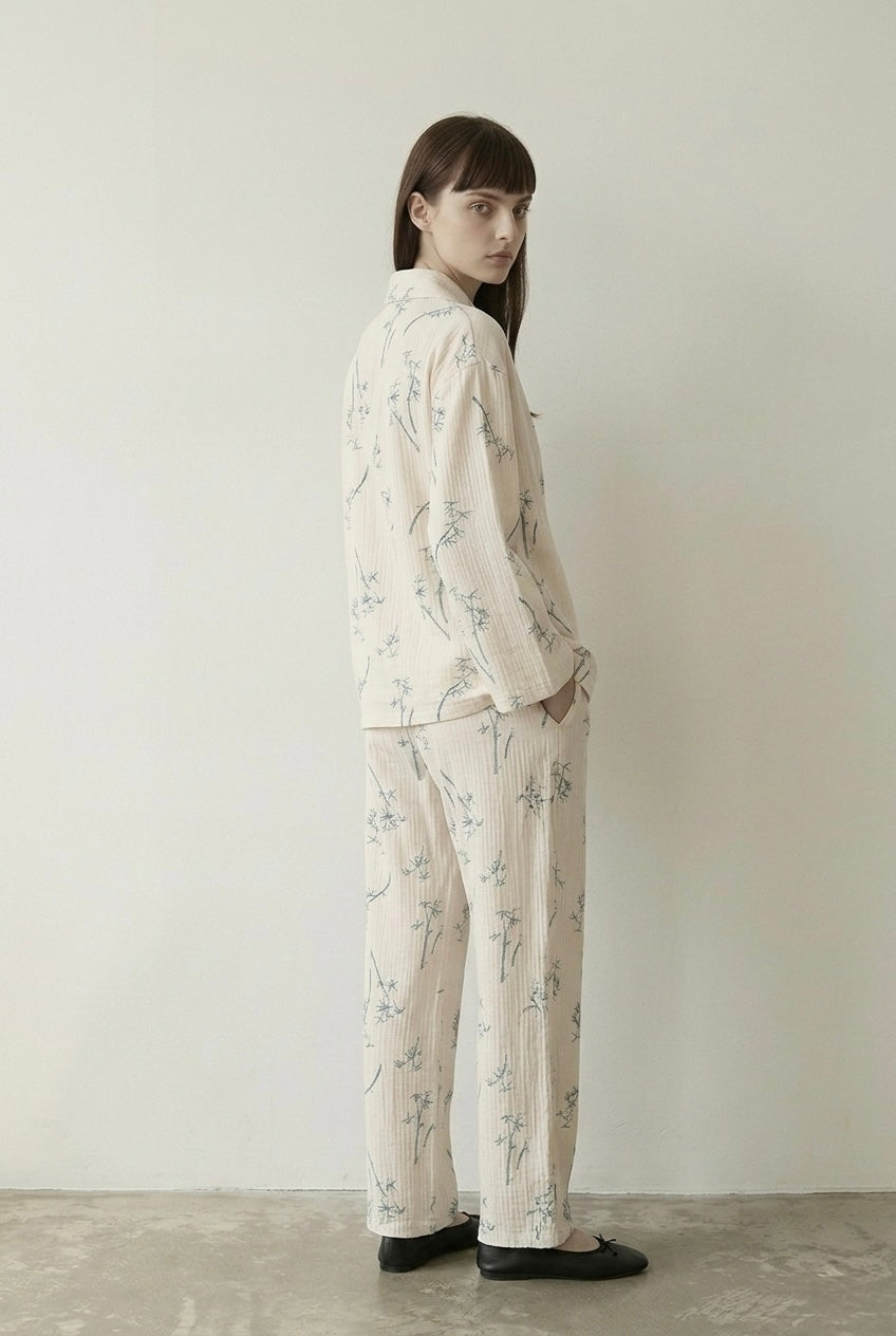 Velune Double Gauze Floral Pajama Set / Beige