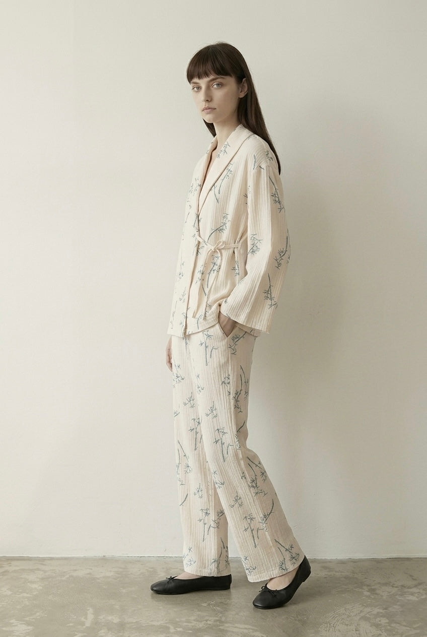 Velune Double Gauze Floral Pajama Set / Beige