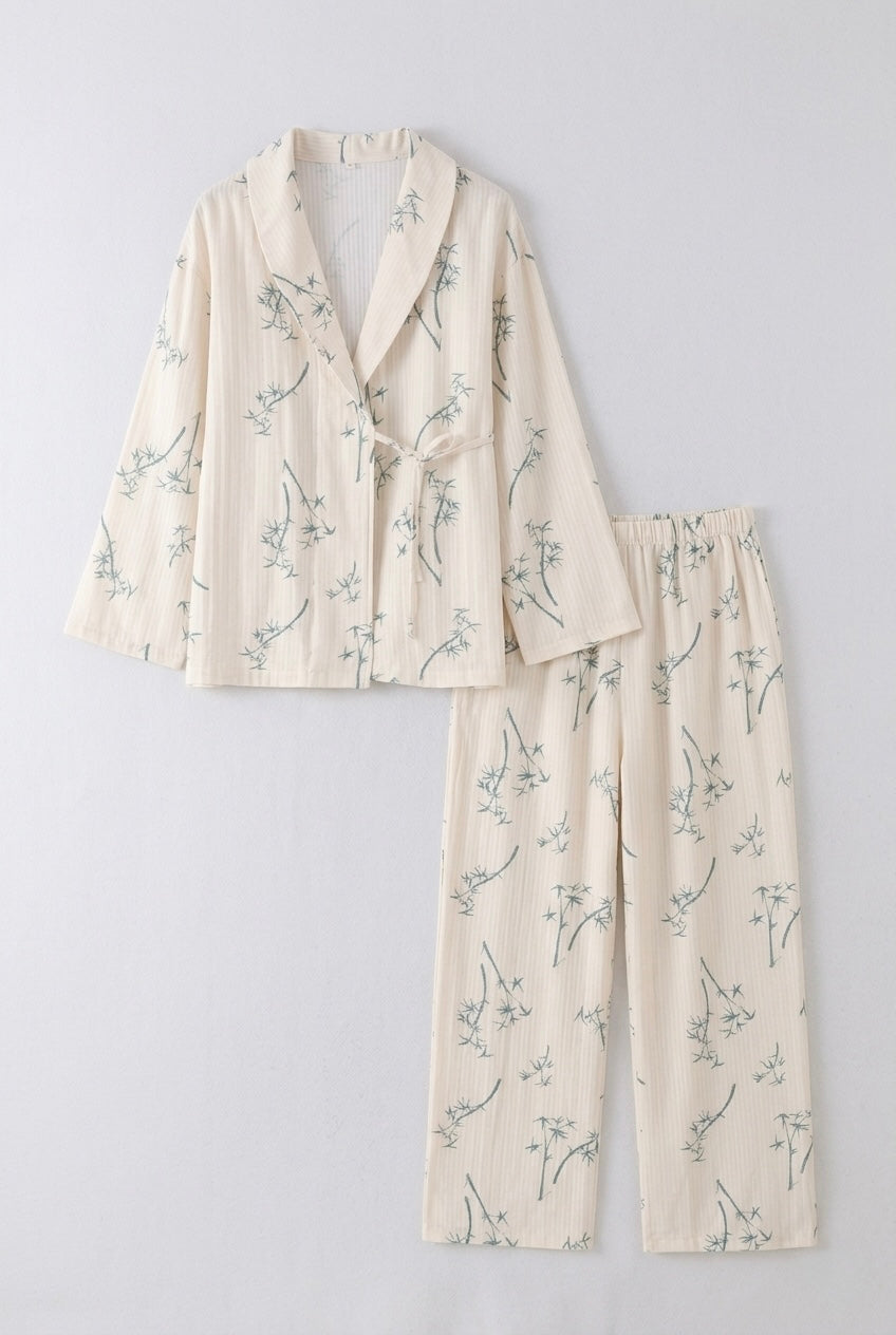 Velune Double Gauze Floral Pajama Set / Beige