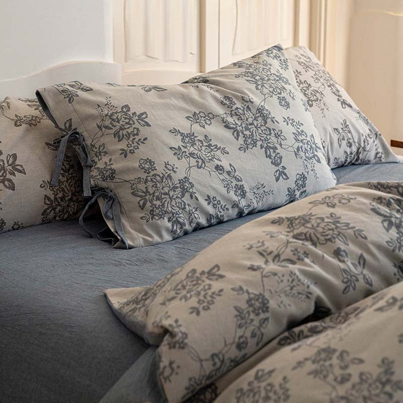 Bonnie Ribbon Bow Tie Floral Bedding Set / Blue