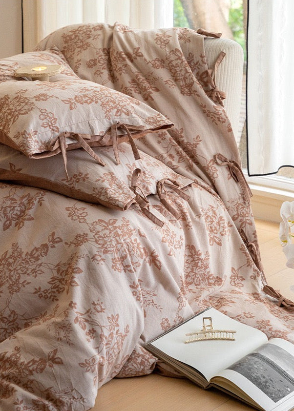Bonnie Ribbon Bow Tie Floral Bedding Set / Khaki