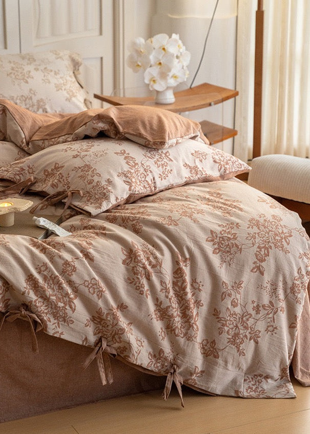 Bonnie Ribbon Bow Tie Floral Bedding Set / Khaki