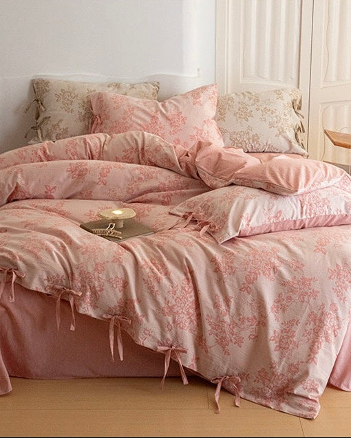 Bonnie Ribbon Bow Tie Floral Bedding Set / Khaki