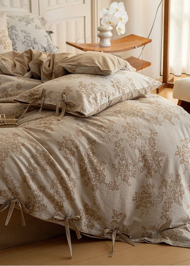 Bonnie Ribbon Bow Tie Floral Bedding Set / Khaki
