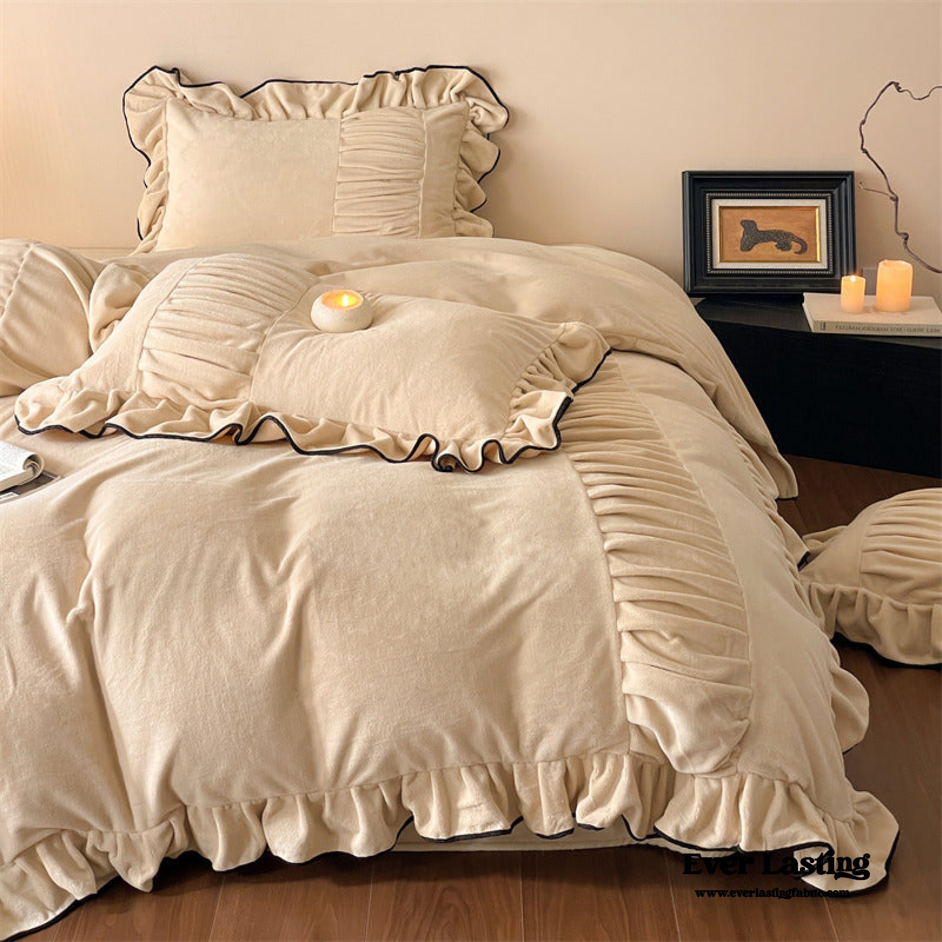 Marigold Velvet Pleated Lace Bedding Bundle