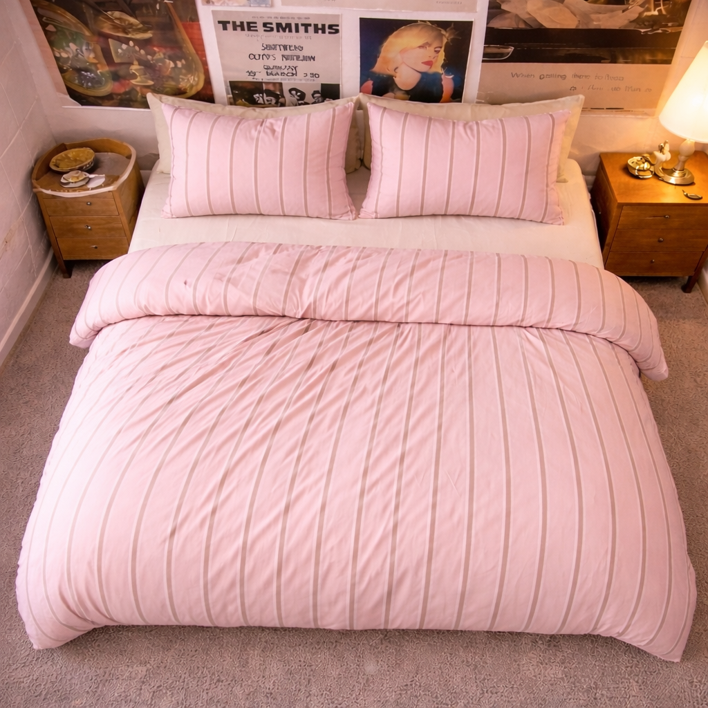 Minimal Stripe Small Room Bedding Set / Pink