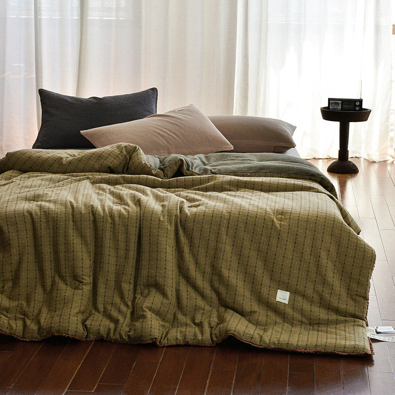 Owen Heritage Plaid Comforter Blanket / Olive Green