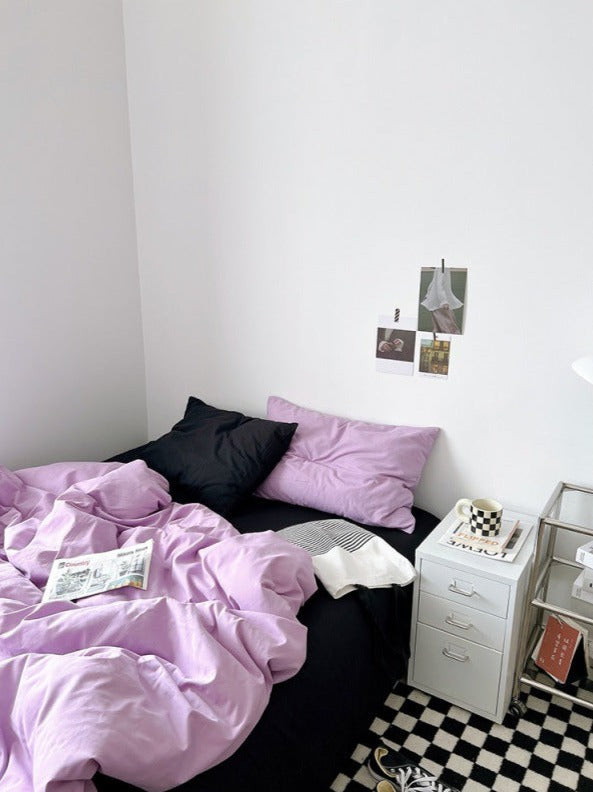 Mixed Color Bedding Set / Pastel Pink + Black