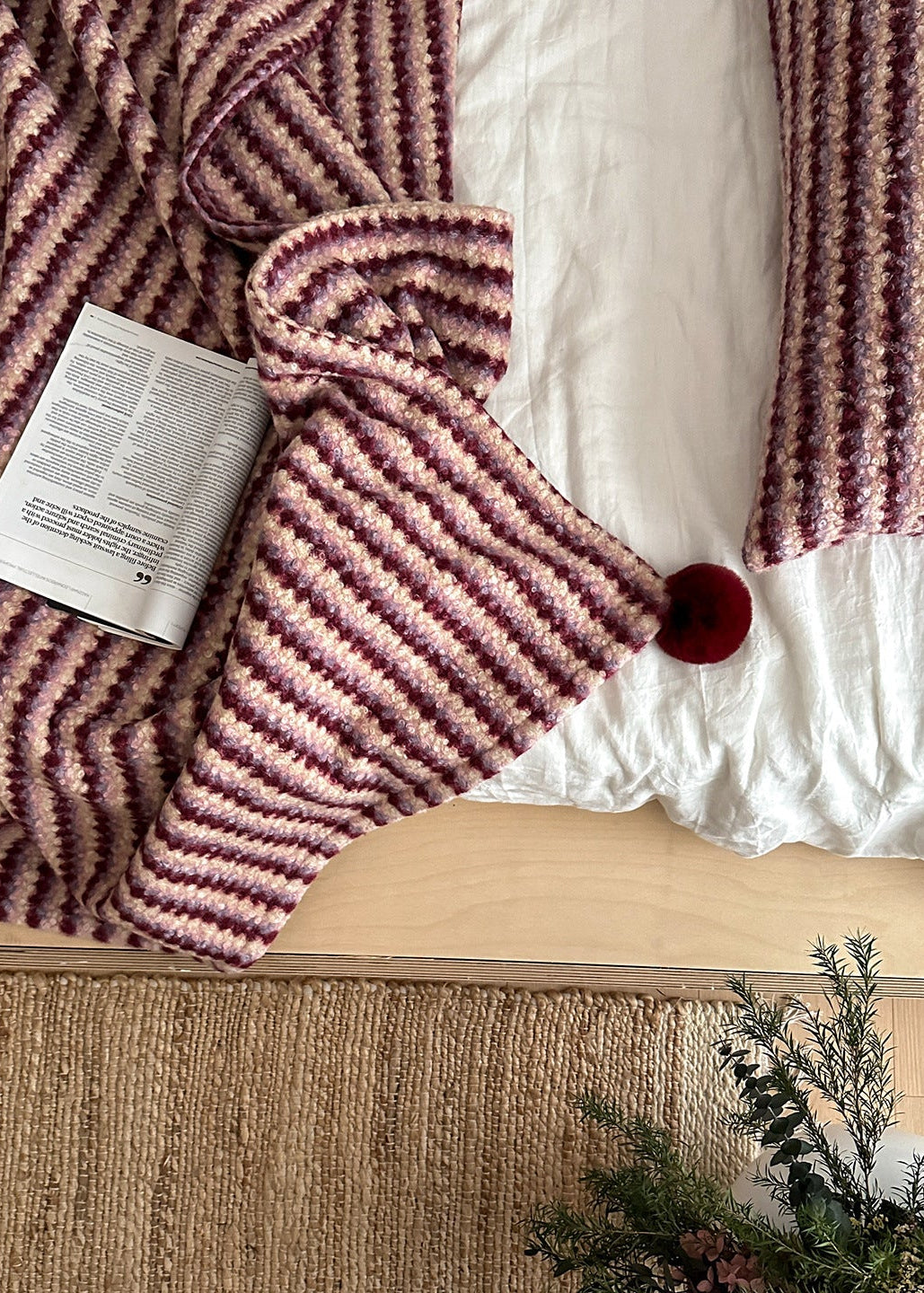 Noelle Driftwood Stripe Velvet Throw / Red